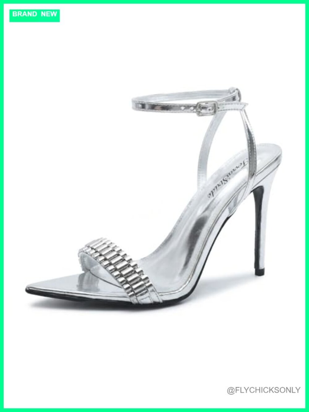 Pointed Toe Stiletto Heels Faux Leather Ankle Strap Party Sandals